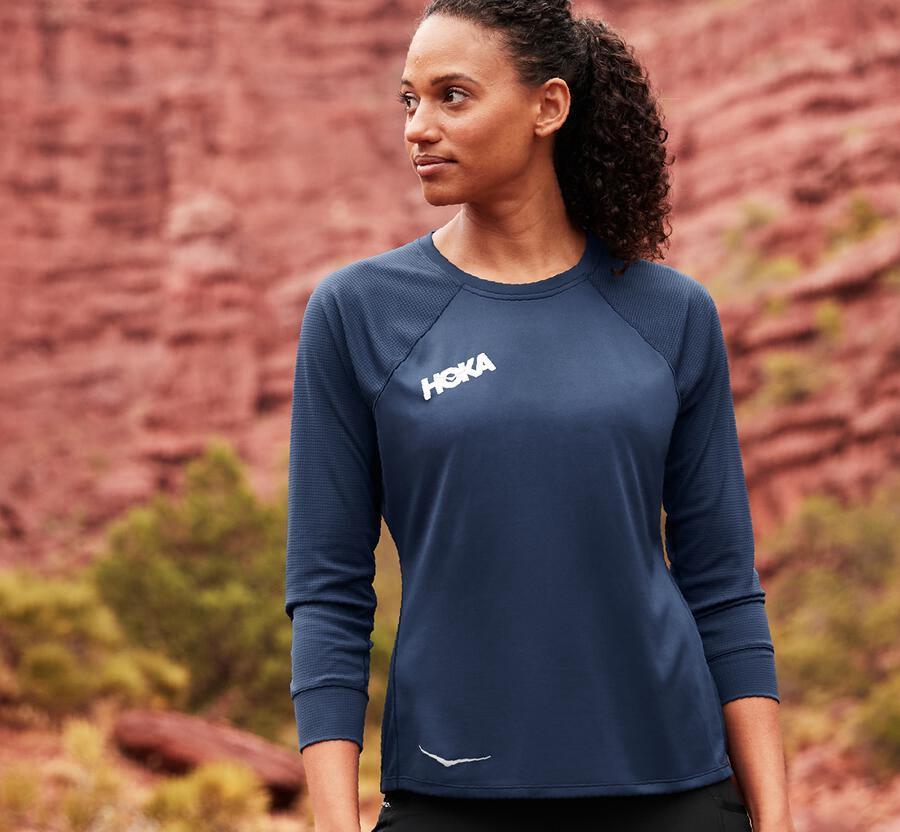 Hoka One One Top Dame - Performance 3/4 Sleeve - Mørkeblå - 619530SFU